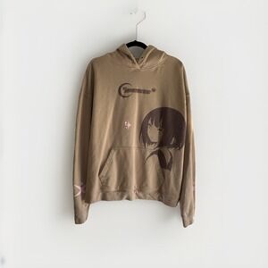 Mastrood Anime Graphic Hoodie Pullover Beige Sz L/XL Oversized TikTok Streetwear